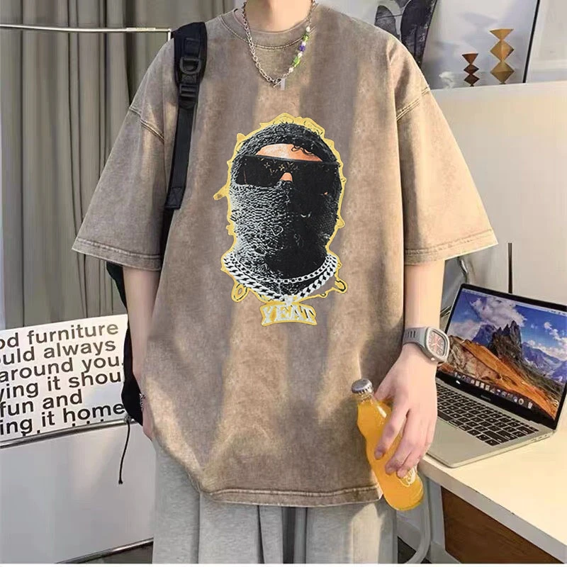 夏季新款美式高街潮牌复古水洗做旧宽松短袖t恤男女嘻哈百搭上衣