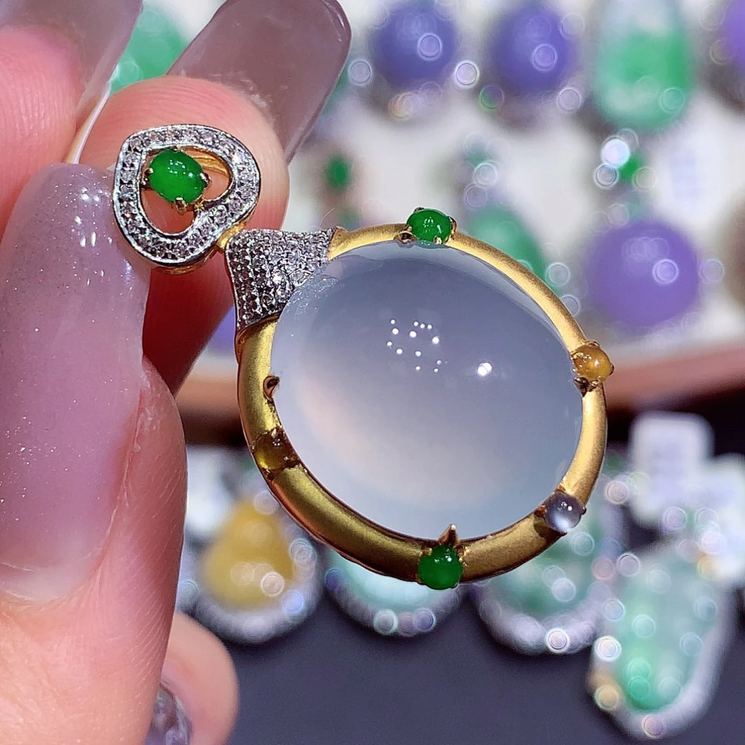 翡翠18K金镶嵌吊坠(不含链)