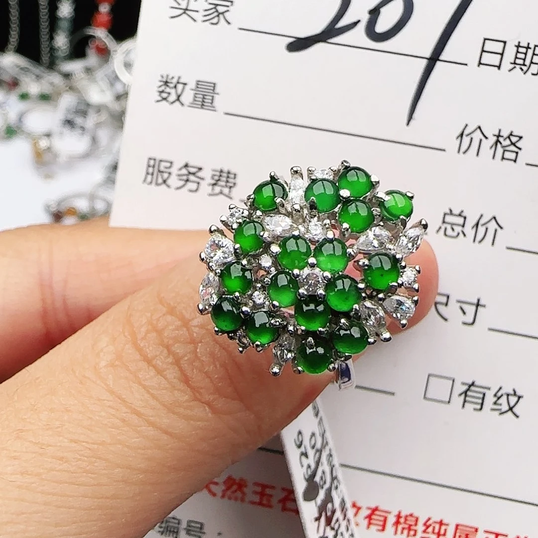 银S925镶嵌戒指翡翠戒指