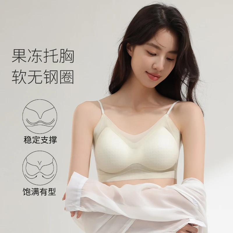 一魅无痕内衣女士薄款夏季新款细肩带无钢圈美背冰丝凉感聚拢文胸