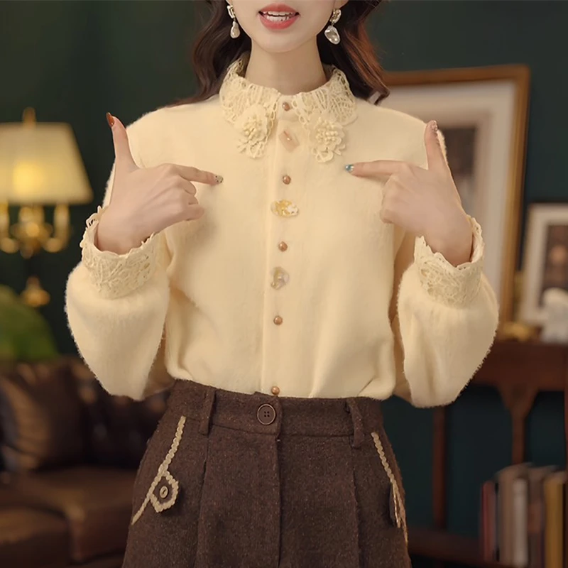 温柔拼接圆领单排扣针织衫女冬季新款韩版宽松显瘦休闲减龄上衣潮