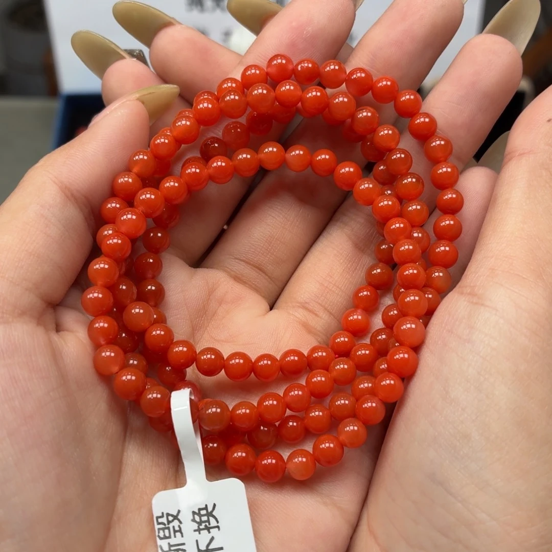 南红玛瑙未镶嵌多圈原矿保山南红三眼井柿子红多圈卡5+