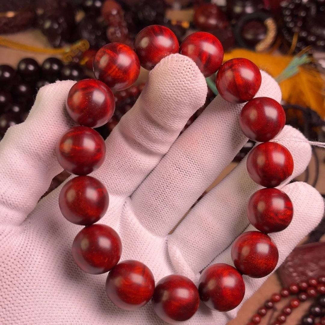 哔***卜小叶紫檀手串/手链无胶无蜡15带瘤疤顶泥