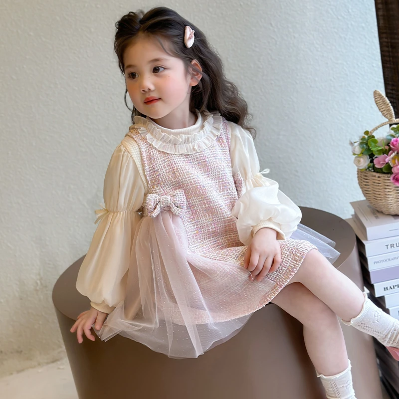 女童小香风连衣裙2025新款春季女宝宝韩版背心裙儿童公主裙春装