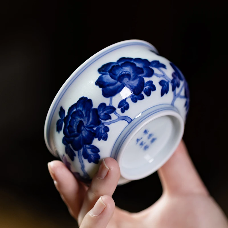 五里雾青花折枝花卉卢氏杯景德镇手绘高端压手杯仿明代主人杯茶具