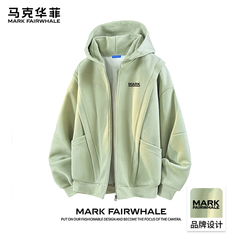 马克华菲纯色连帽卫衣男2025春秋季新款美式休闲时尚潮牌宽松外套