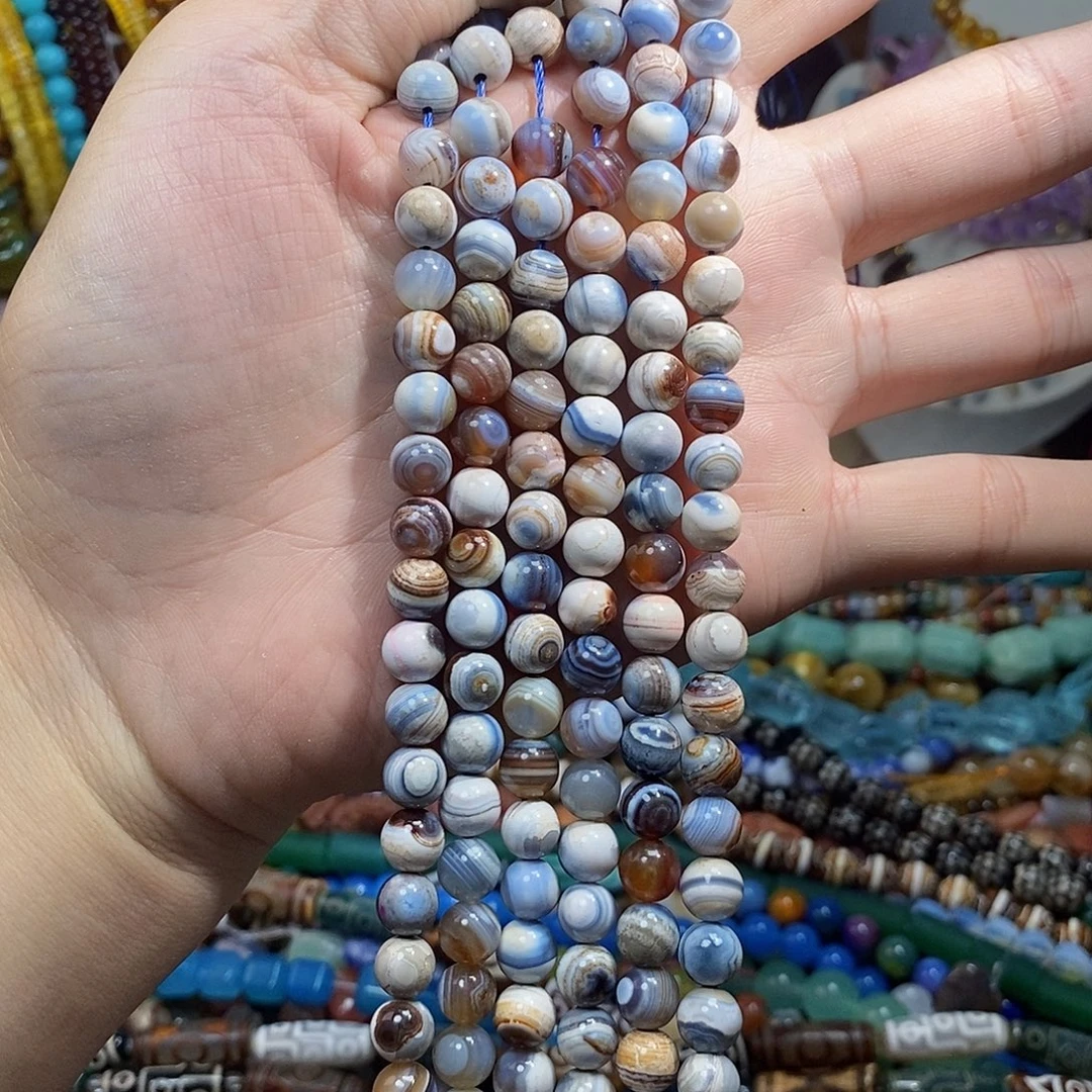 石英质玉未镶嵌，带眼缠丝玛瑙8mm，
