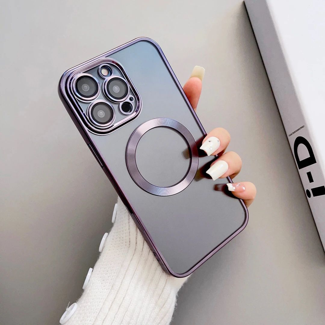 适用于16Promax电镀磁吸手机壳15圆圈14Pro镜头膜防摔保护套