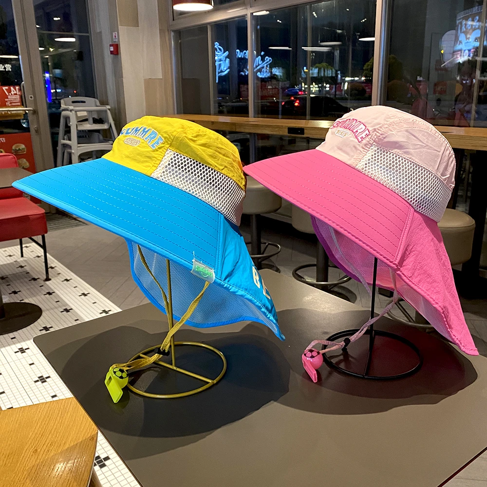 儿童帽子新款休闲薄款透气防晒披肩帽小孩遮阳渔夫帽男女童太阳帽