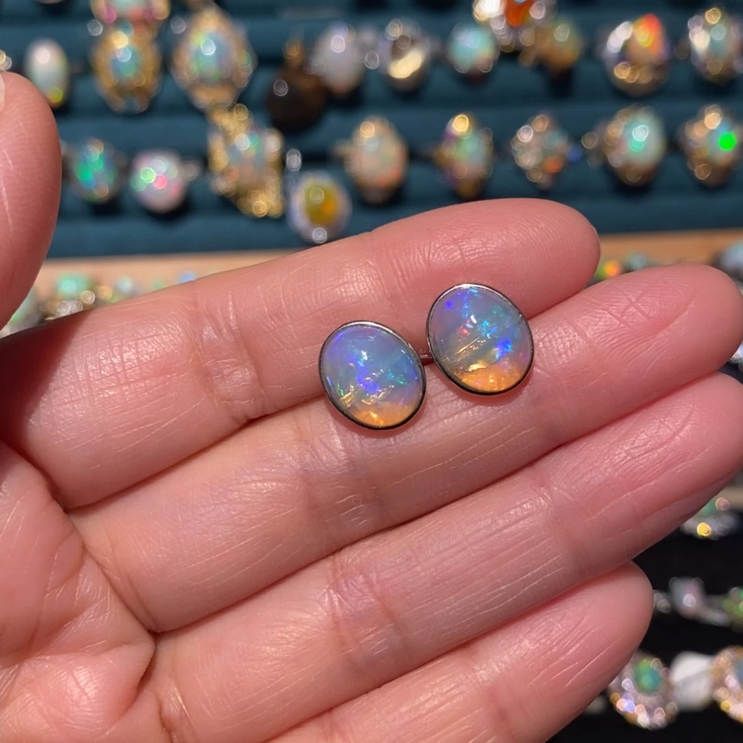 欧泊银S925镶嵌耳饰