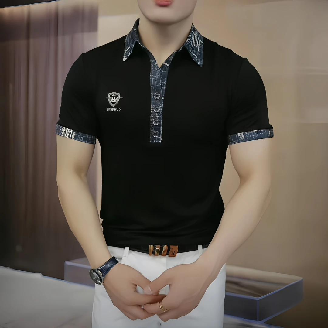 夏季深海水手Polo衫男士轻奢百搭高品质个性翻领修身半袖休闲2025