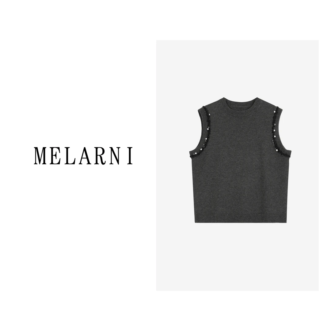 【MELARNI】时尚休闲简约无袖舒适绵羊毛手工钉珠马甲MLN11648