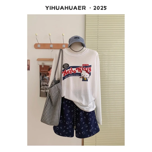 A东大门韩系双面卡通印花ins风百搭慵懒风雪花防晒T恤3733