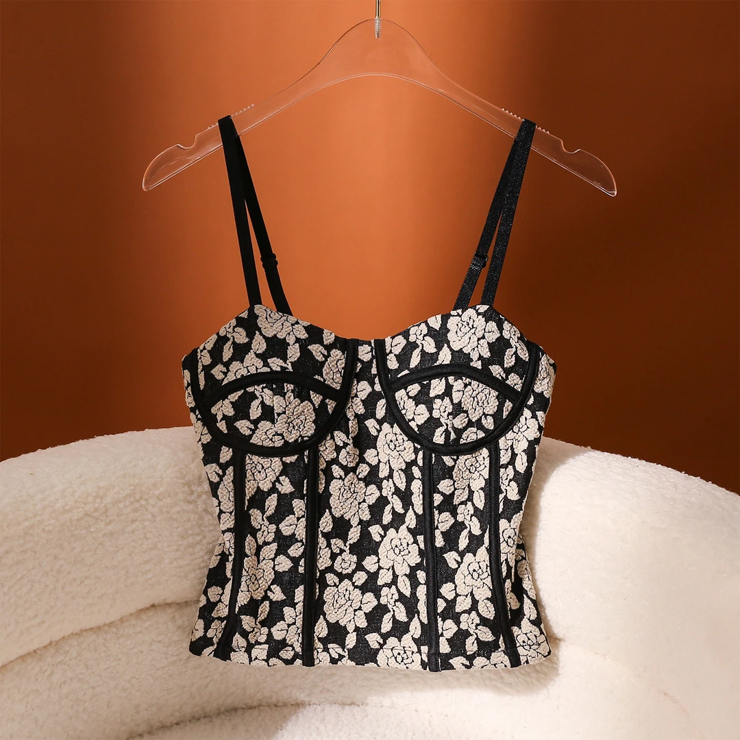 玫瑰花绝美吊带背心女内搭胸垫美背性感修身显瘦辣妹打底抹胸上衣