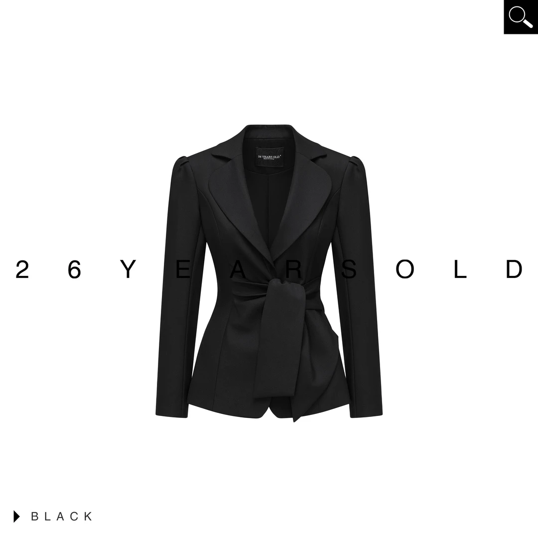 26YEARSOLD黑色极简气质知性收腰西装外套包臀半裙时尚套装3768