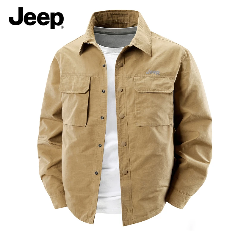 JEEP/吉普2025新款商务复古衬衫长袖常规免烫印花不起球秋季男士