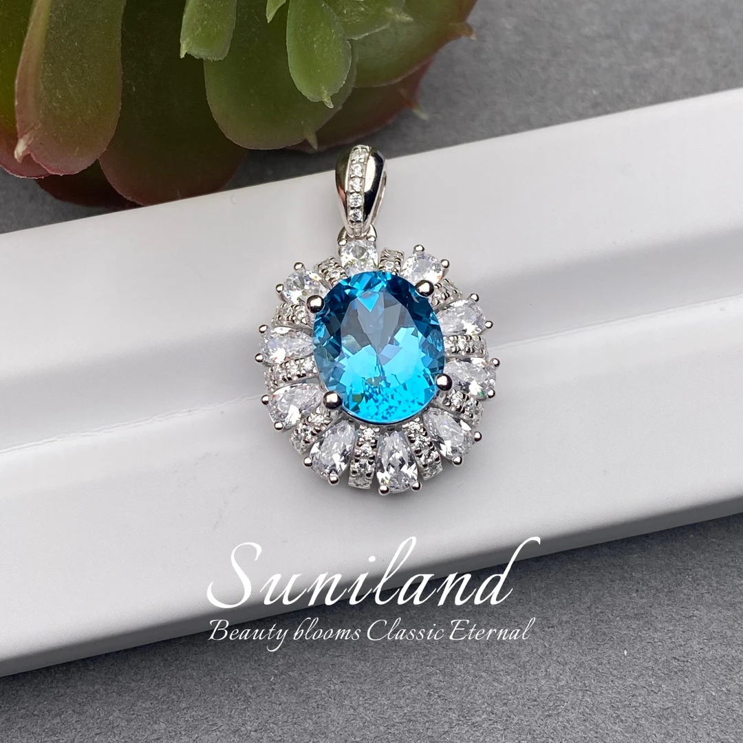 M241-主石4ct瑞士蓝托帕石925银吊坠