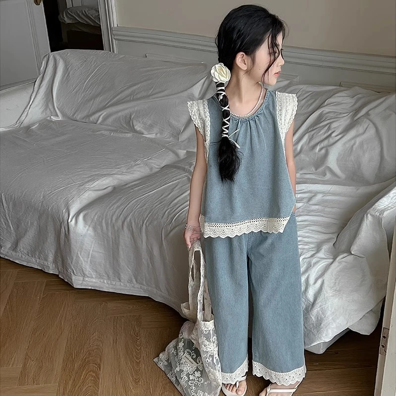 女童夏装套装阔腿裤2025新款女孩无袖两件套童装薄款洋气
