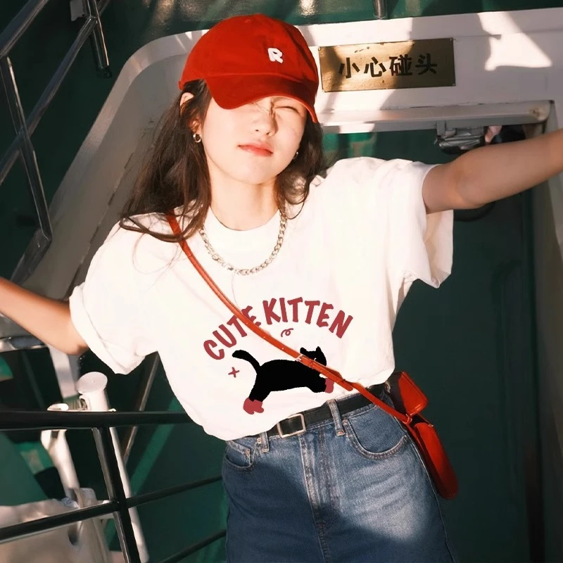 2025新款白色t恤女短袖夏季正肩半袖纯棉打底衫韩系宽松上衣体恤