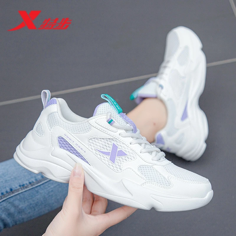 特步女鞋官方正品夏季网面鞋子厚底鞋学生增高鞋轻便软底跑步鞋女