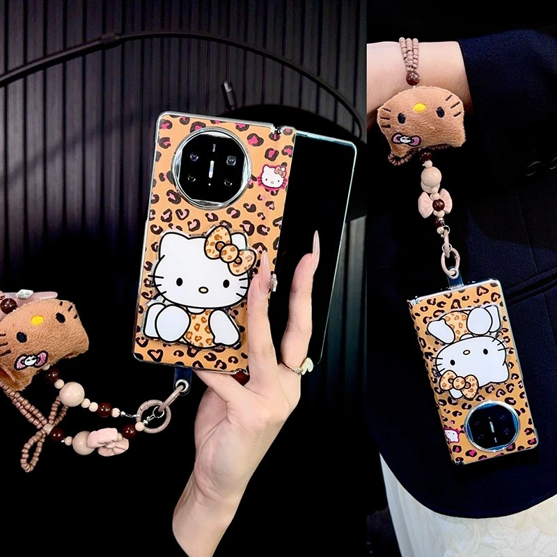 适用华为matex5手机壳折叠屏中轴新款x6典藏版x3皮纹卡通支架女款