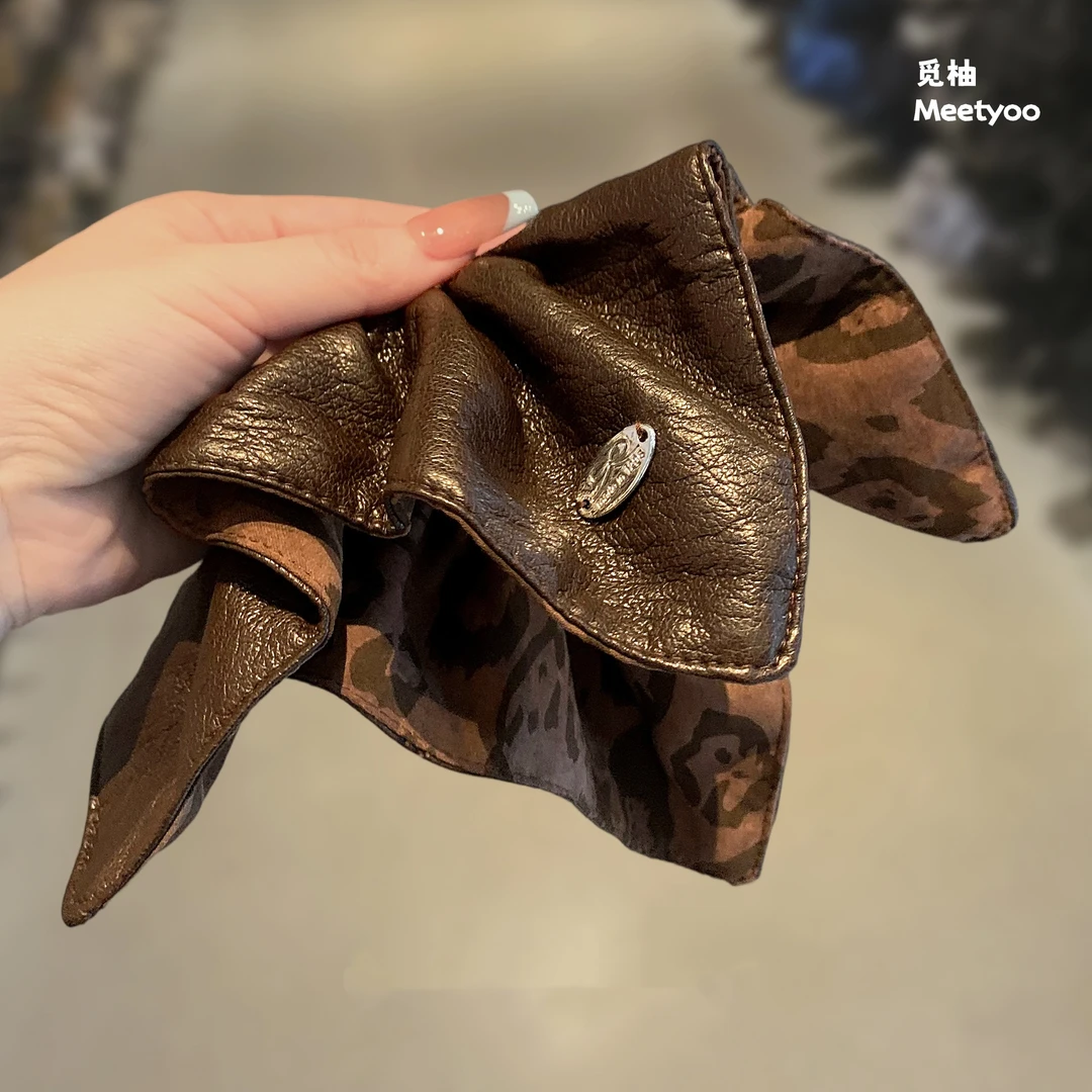 韩国ins皮质双面豹纹甜酷方形发圈发绳扎高马尾气质耐用橡皮筋女