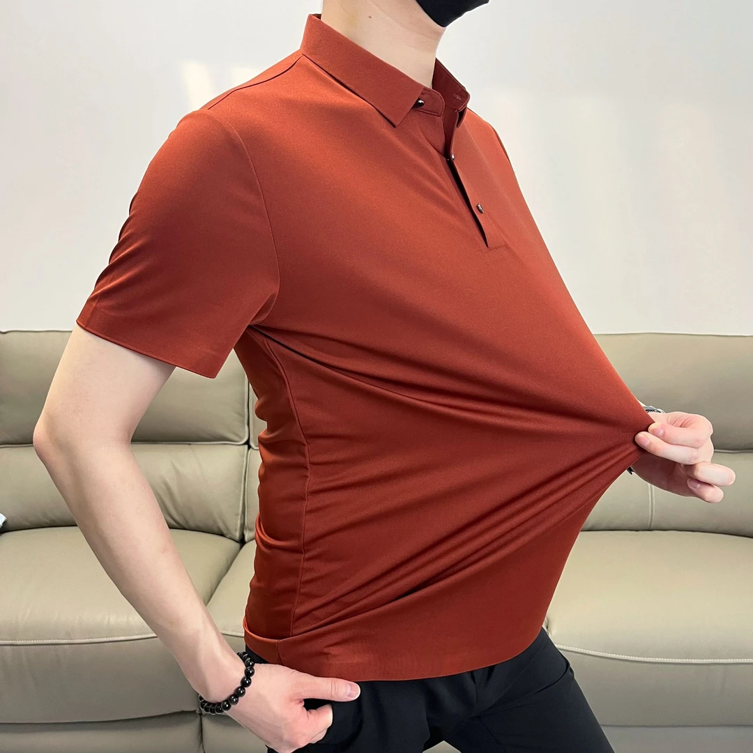 【桑蚕丝】夏季纯色薄款短袖男装时尚休闲商务polo衫T恤半袖无痕