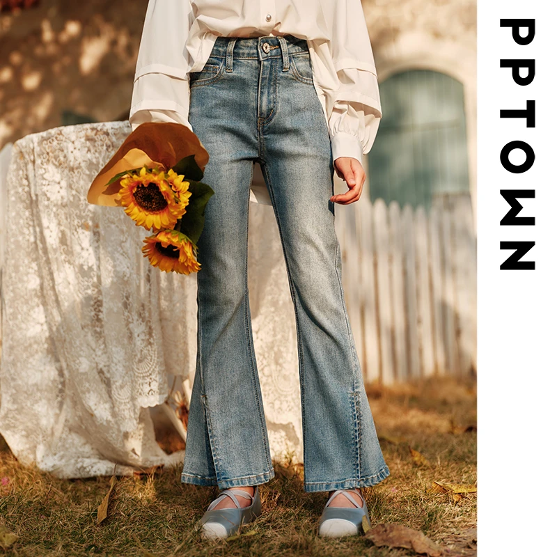 巴巴小镇2025新款春秋女童洋气修身百搭喇叭裤中大童休闲裤13213