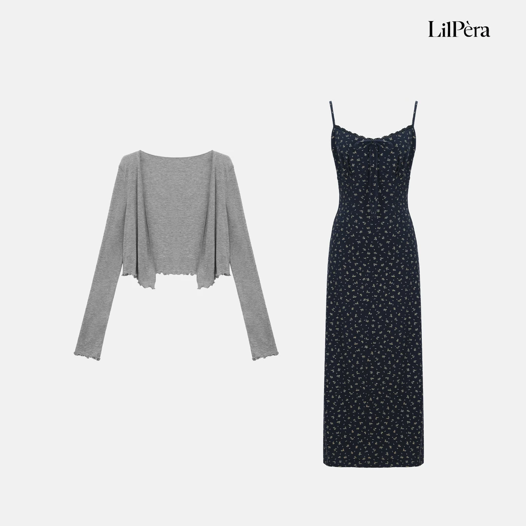 Lilpera 胖梨定制 “王楚然同款”夏季碎花连衣裙长袖开衫外套B54