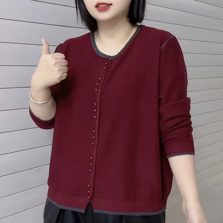 女毛针织衫拼色长袖洋气减龄女针织衫中年薄款百搭秋季大码妈妈装