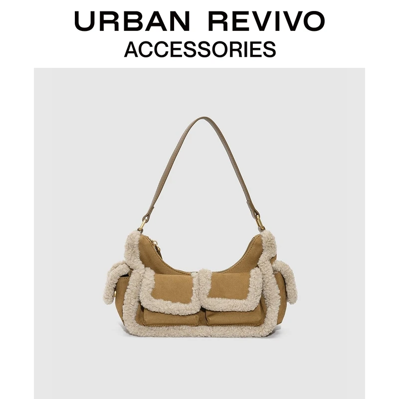 URBAN REVIVO2025秋季新款女琥珀流光风毛绒单肩包UAYB50173
