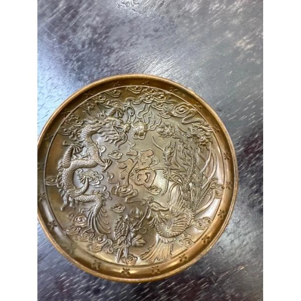 【孤品捡漏】铜龙凤福盘摆件