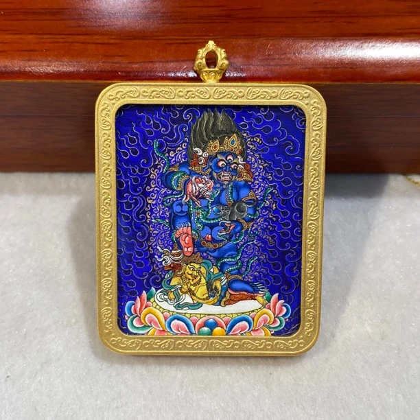 精品高卡黑财 青海热贡公保老师纯手绘黑财唐卡吊坠牌