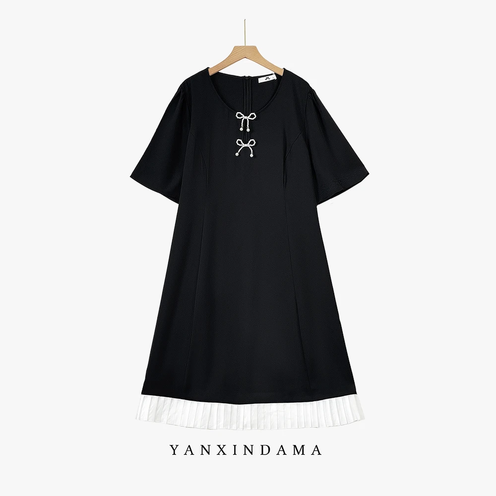 大码女装300斤胖MM气质显瘦休闲百搭圆领小香风连衣裙143