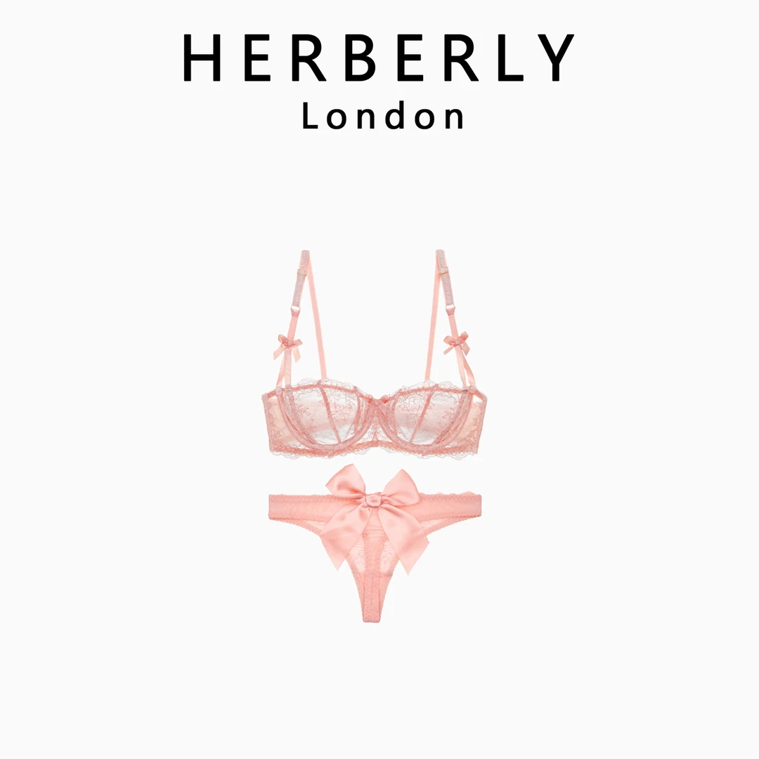 英国 HERBERLY 甜美汽水透气内衣性感兔尾巴可爱诱惑聚拢文胸套装