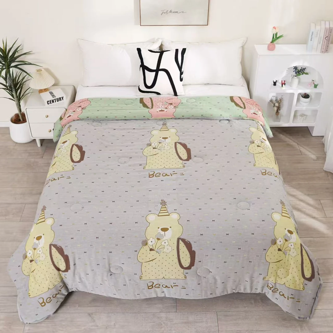 【2米大号灰色捧花熊】2米*2.3米纯棉双层纱春秋被AB可机洗加厚针织