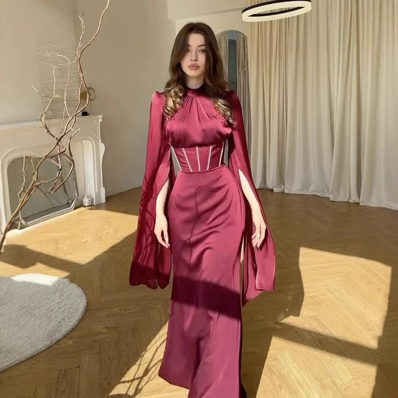 高级感连衣裙2025秋季新款优雅气质收腰长裙灵动飘逸大摆袖连衣裙