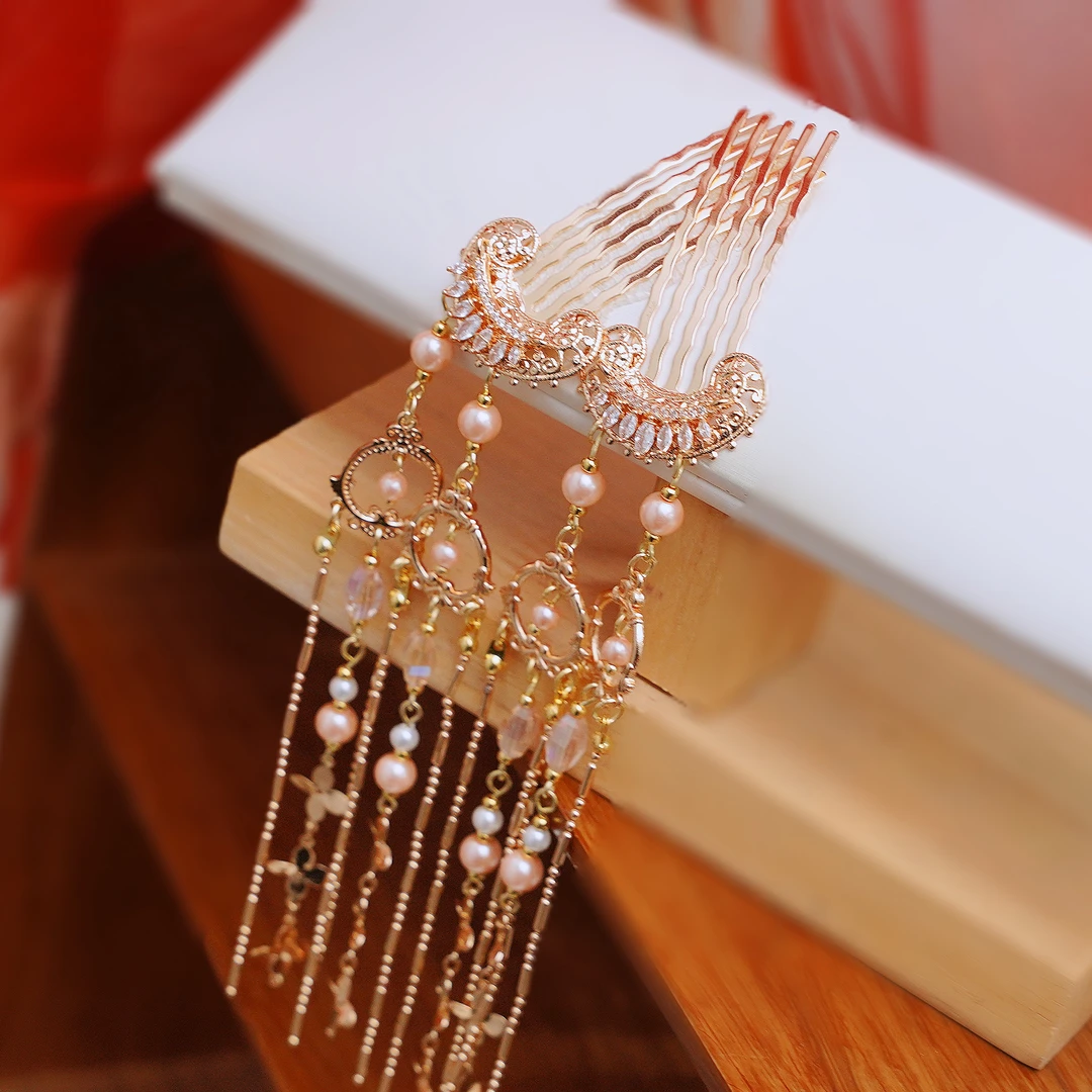 锦簪阁流苏发梳超闪锆石百搭灵动流苏纯铜保色原创设计