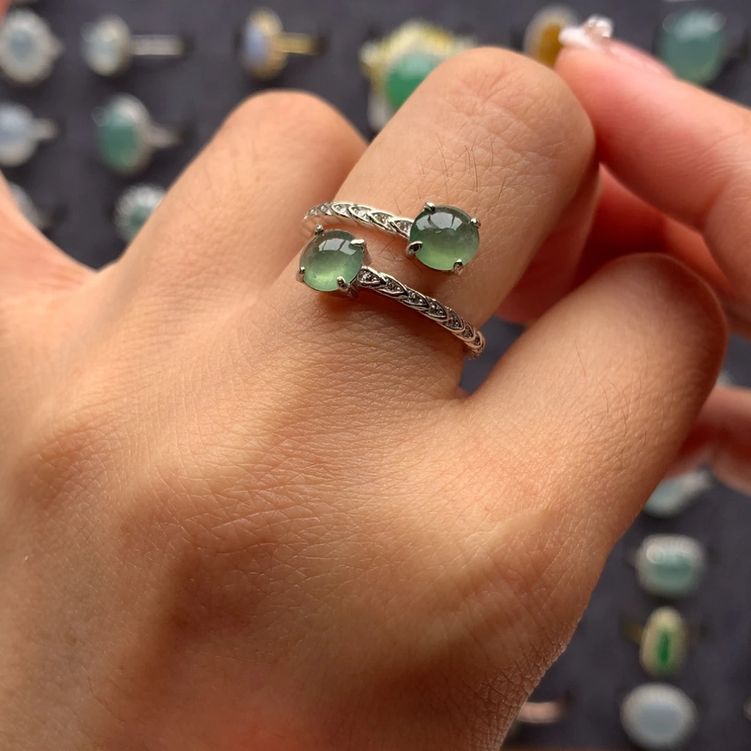 翡翠银S925镶嵌颈饰戒指