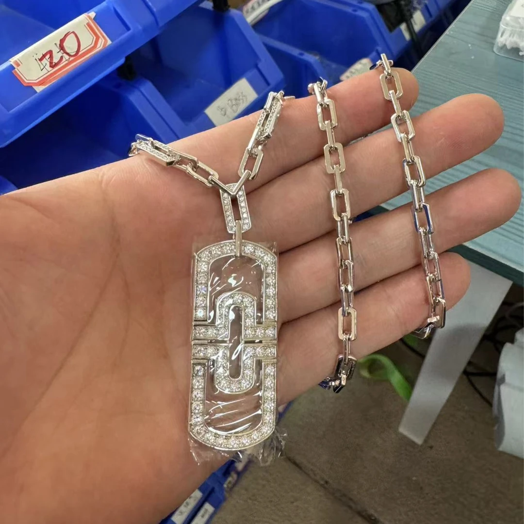 吊坠925银莫桑石 时尚镶嵌满钻莫桑宝家坠链均925银大回形针吊坠