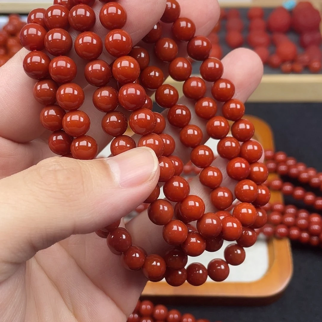 南红玛瑙2号瓦西牛血红卡8长链未镶嵌