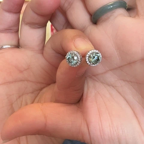 合成钻石耳饰银S925镶嵌