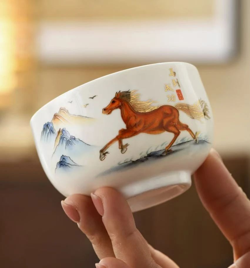 （亏本包邮）新式陶瓷马到成功会客专用高颜值家用茶杯