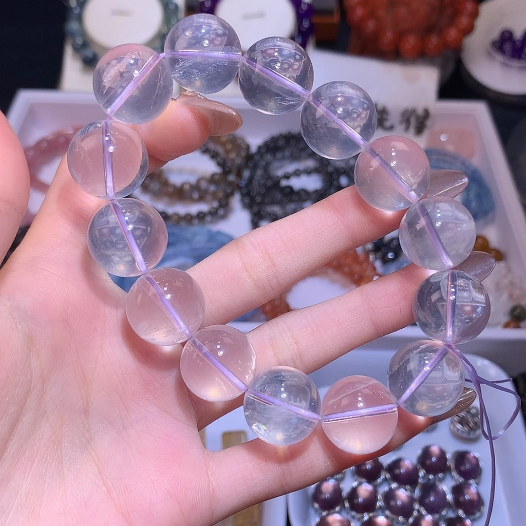 水晶手链未镶嵌莫粉六芒星光粉晶16mm