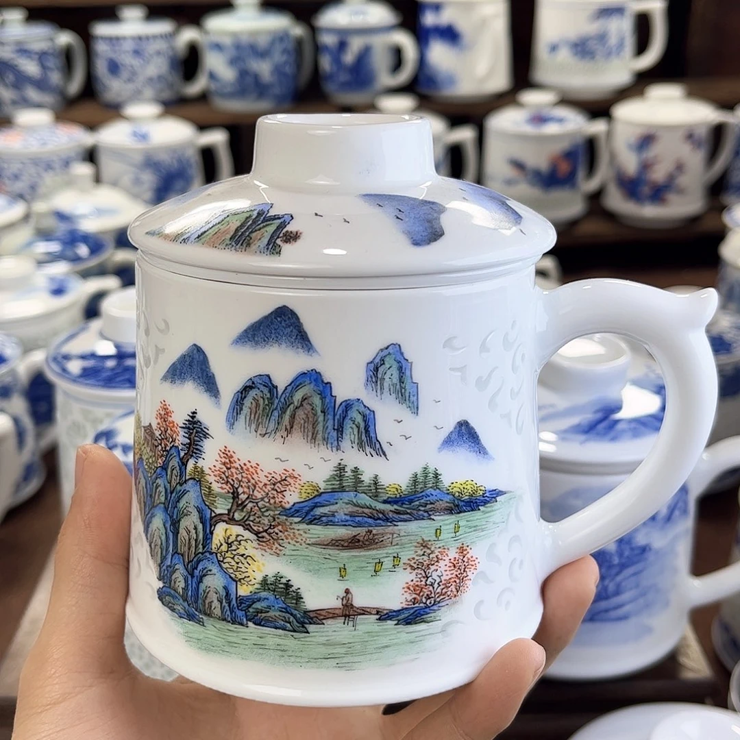 景德镇陶瓷马克杯带盖