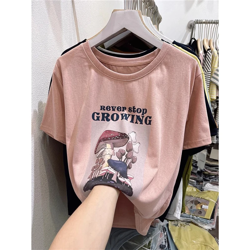 大码胖mm200斤雪花棉宽松显瘦短袖T恤女夏季新款小个子遮肚上