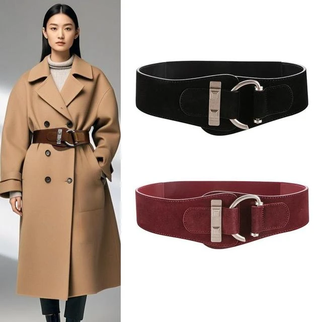 2025新款真皮磨砂腰带女装饰配裙子高级感大衣外套束腰松紧宽腰封