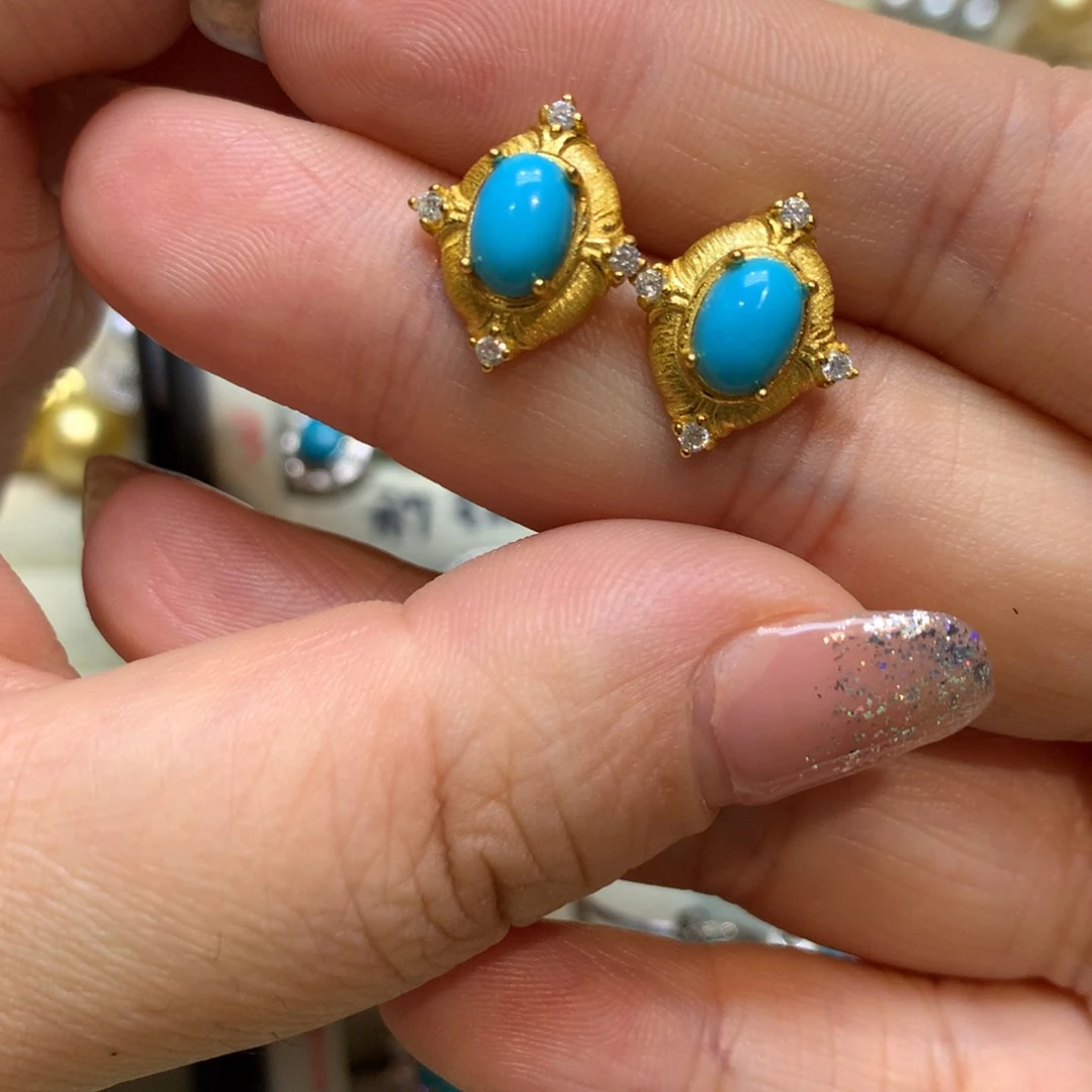 银S925镶嵌绿松石耳饰