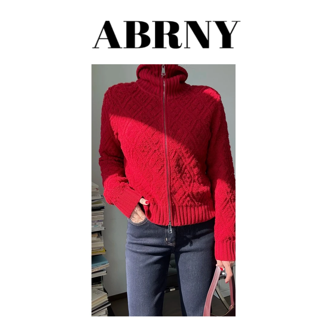 许小黑【新年红】新款全绵羊毛高领提花拉链厚款毛衣针织外套1841