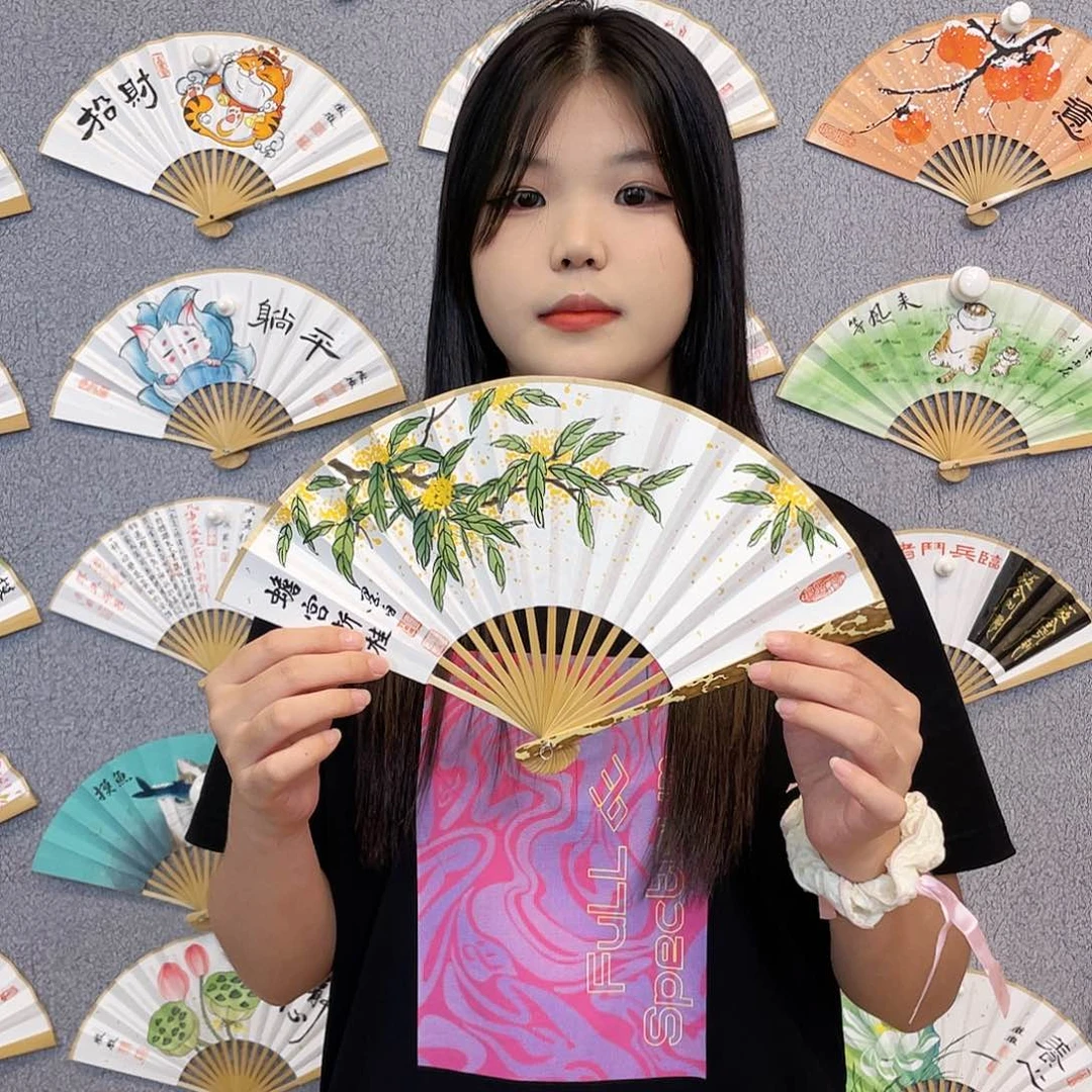 书法6寸竹-纯手绘-文玩扇骨（默认粘好）